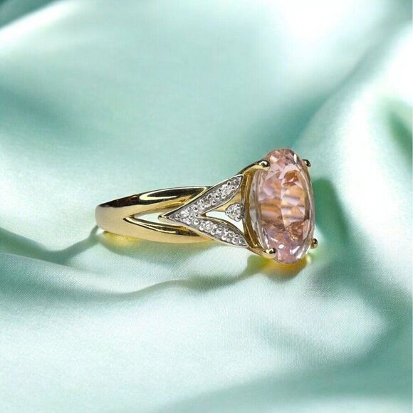 14K Gold- Natural Morganite & Diamond Ring - 2.35CTTW -Size 7- Oval Cut - 3g - Picture 12 of 16
